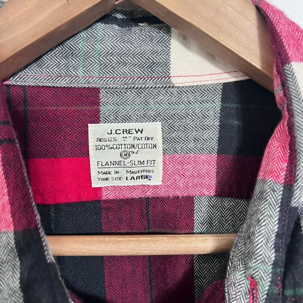 Vintage J Crew Mens Flannel-Slim Fit Shirt Size L Multicolor Plaid Long Sleeve